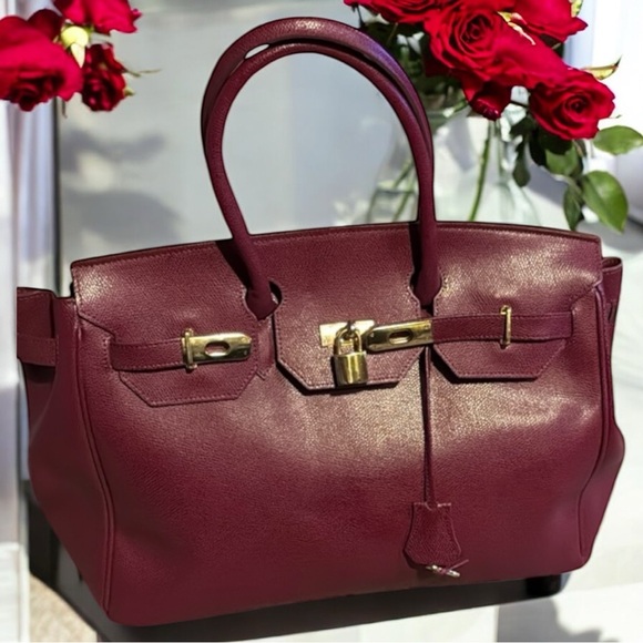 Handbags - Elegant Burgundy Tote Bag with lock and key